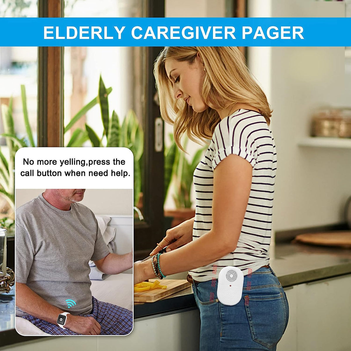 Calltou Wireless Caregiver Pager Watch Call Button Nurse Alert System 3637