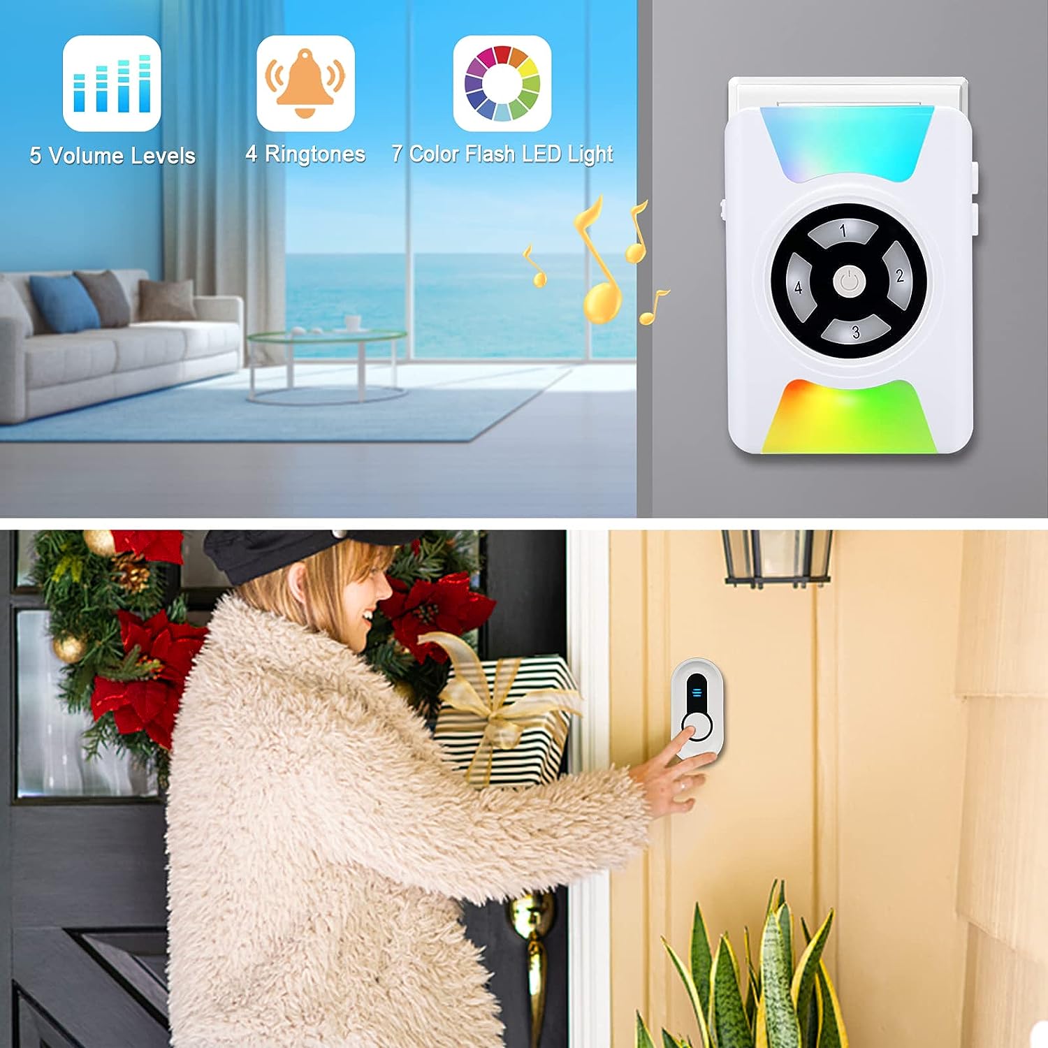 Wireless Doorbell Battery Operated Door Bell 1 Remote Button+2