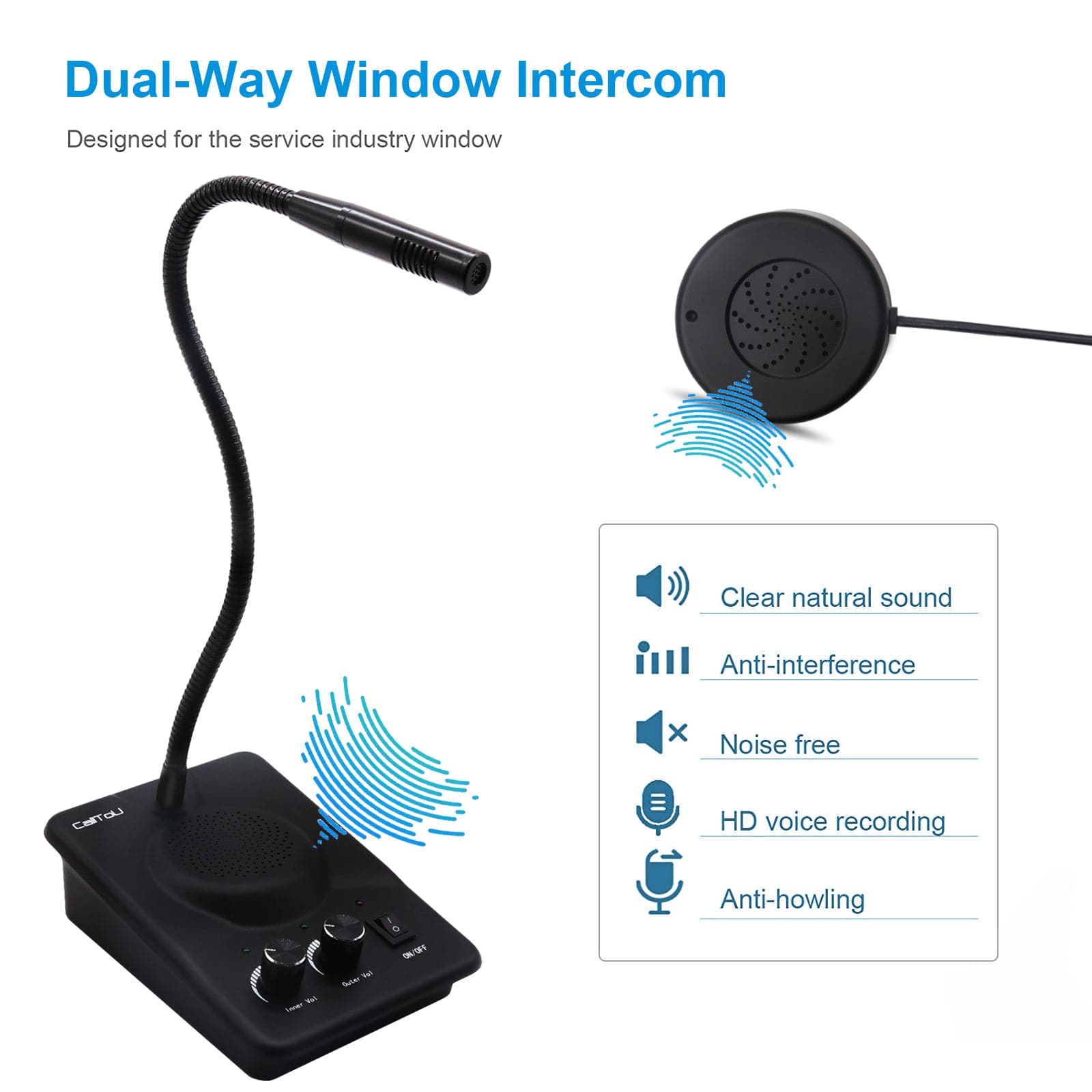 Système d'interphone de haut-parleur de fenêtre de microphone d'intercommunication  anti-interférence CallToU double voie